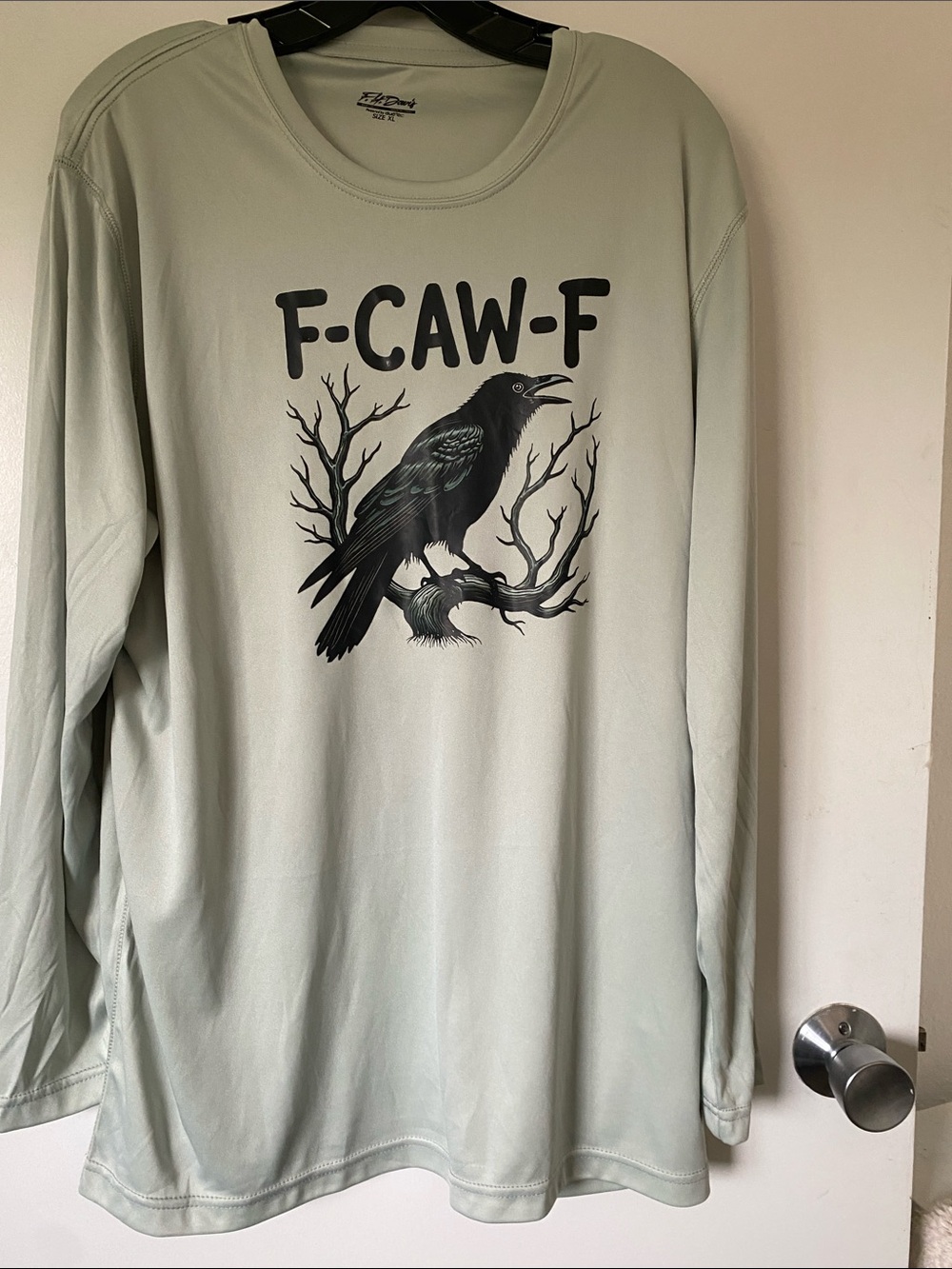 F-CAW-F Raven Graphic Long Sleeve Tee - silky soft statement top dusty soft blue